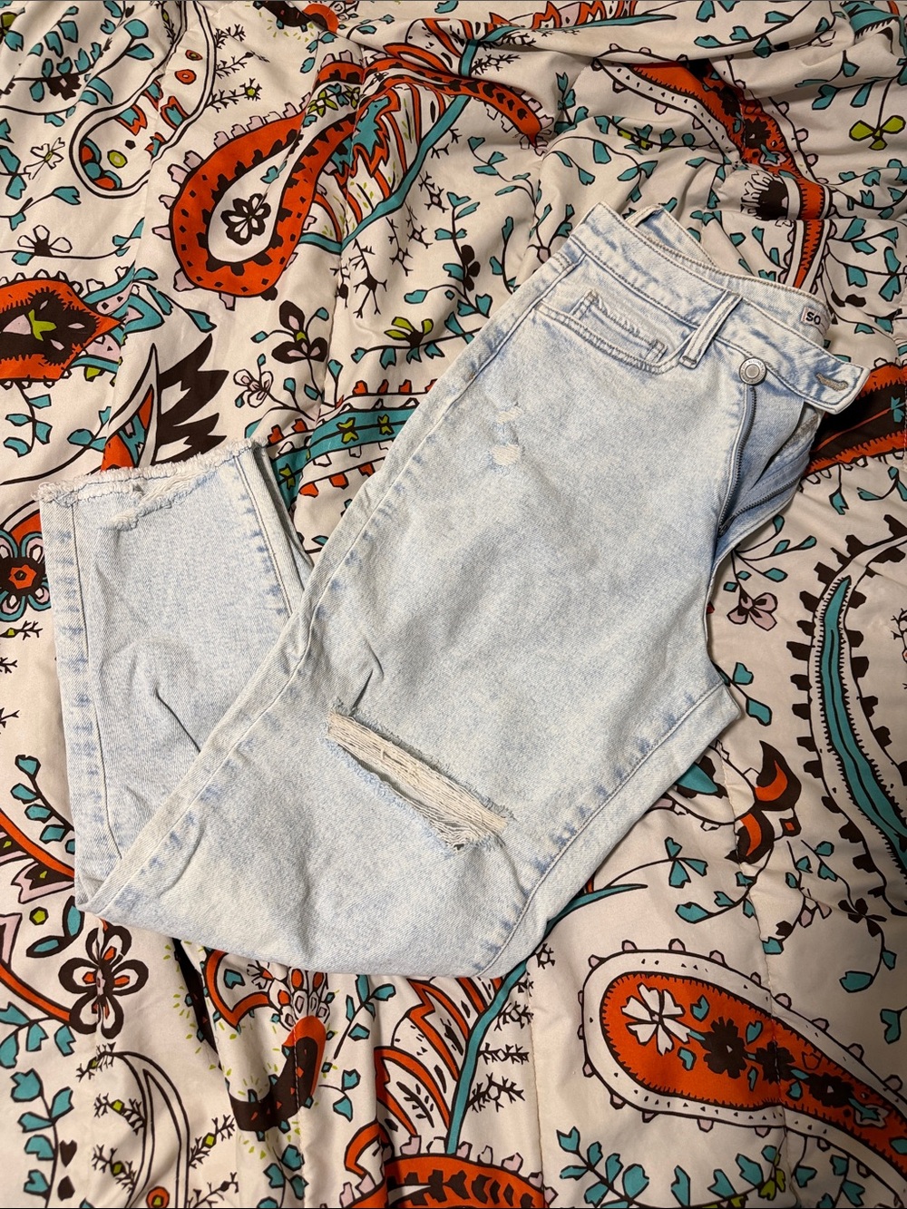 SO Light Wash Distressed Mom Jeans